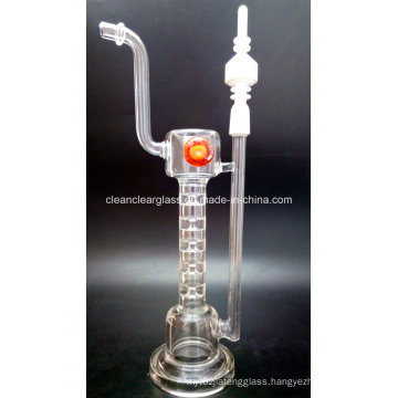 Wholesale Clear Thick&Sturdy Glass Water Pipe Oil Rig Smoking Pipe with Red DOT and 14.5mm Joint